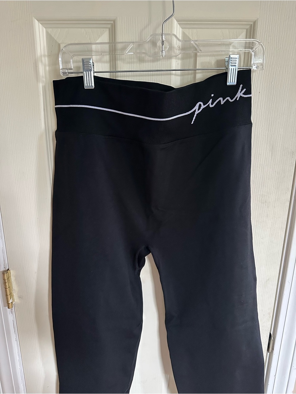 PINK Victoria's Secret Black Leggings with White Script Waistband